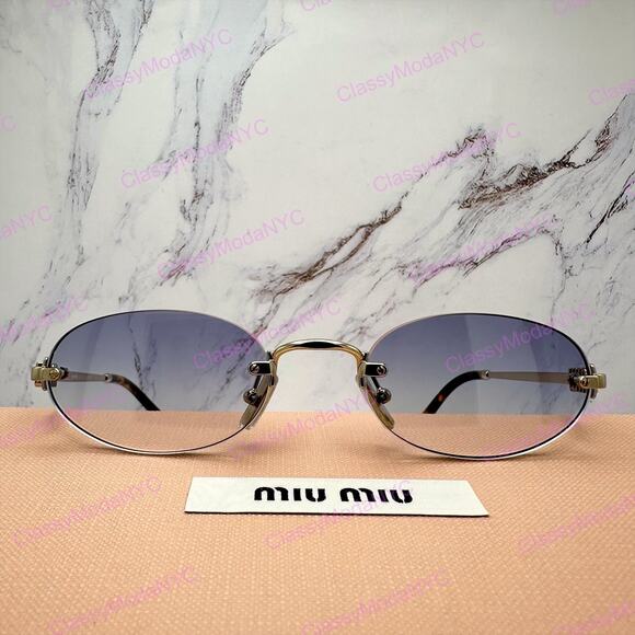 New MIU MIU Sunglasses Oval MU A54S Pale Gold Rimless Gradient Metal ZVN80O main image 11